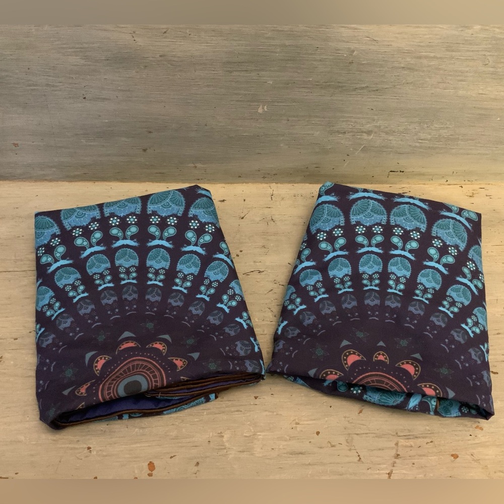 Boho Multicolor Medallion Print Navy Blue Pillow Sham Set‎ 36x20 Like New